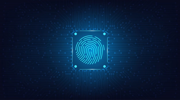 Concepto de sistema de seguridad abstracto con huella digital en el fondo de tecnología.