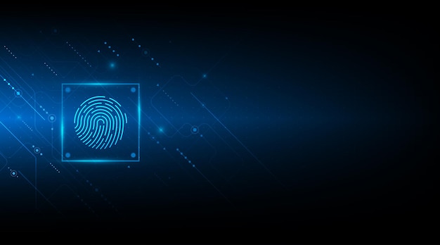 Concepto de sistema de seguridad abstracto con huella digital sobre fondo de tecnología