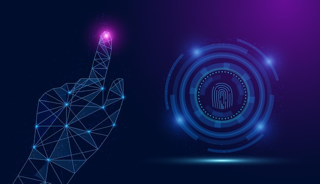 Concepto de sistema de seguridad abstracto de vector con huella digital sobre fondo de tecnología