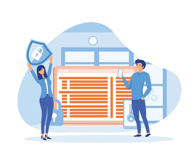 Concepto de sistema de seguridad de datos plano con personas caracteres vector plano ilustración moderna