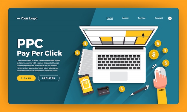 concepto de sitio web pago por clic PPC. ilustración.