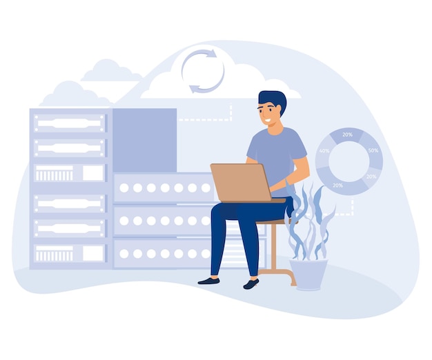 Concepto de software de copia de seguridad de datos protección de datos de seguridad cibernética vector plano ilustración moderna