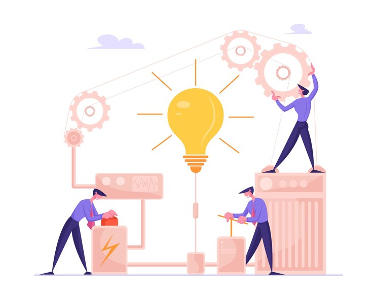 Vector concepto de solución de búsqueda y realización de idea financiera de inicio de proyecto empresarial