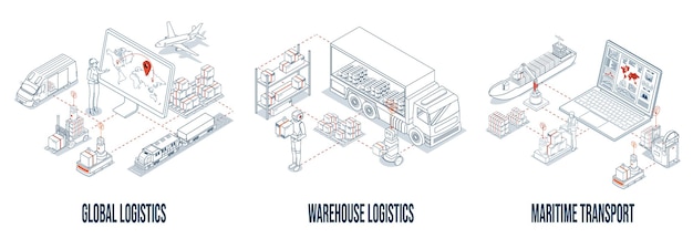 Concepto de soluciones logísticas con Global Logistics Warehouse Logistics y Transporte Marítimo