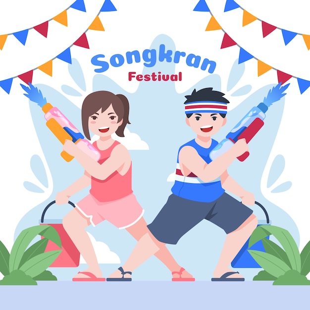 Concepto de Songkran de diseño plano