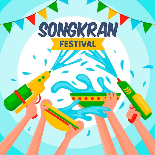 Vector concepto de songkran de diseño plano