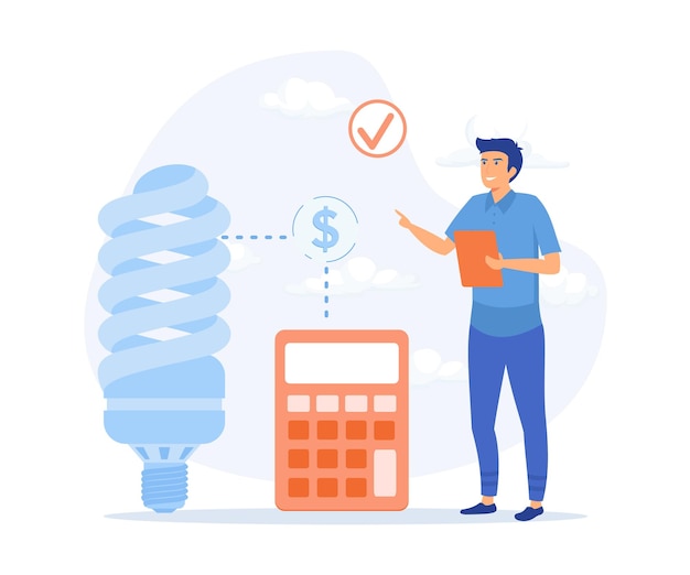 Concepto de sostenibilidad Consumo de energía en el hogar Personajes que utilizan dispositivos energéticamente eficientes