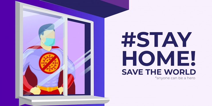 Vector concepto de superhéroe de ilustración de banner de campaña stay home