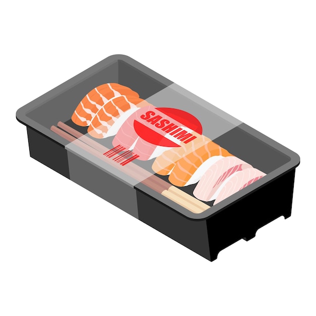 Concepto de sushi para llevar Caja de comida para llevar con sashimi de sushi aislado sobre fondo blanco Vector