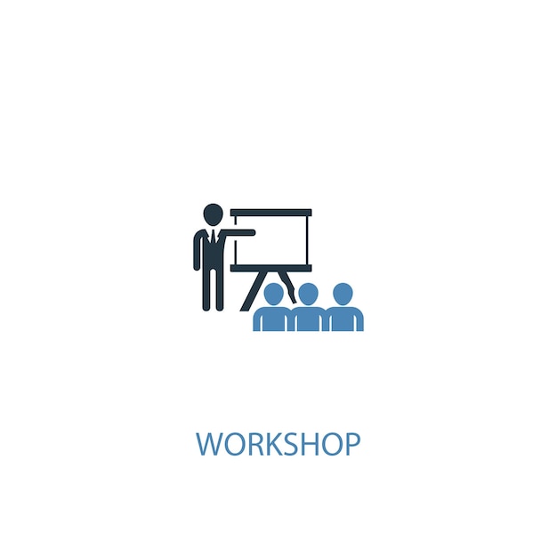 Concepto de taller 2 icono de color. Ilustración simple elemento azul. diseño de símbolo de concepto de taller. Se puede utilizar para UI / UX web y móvil