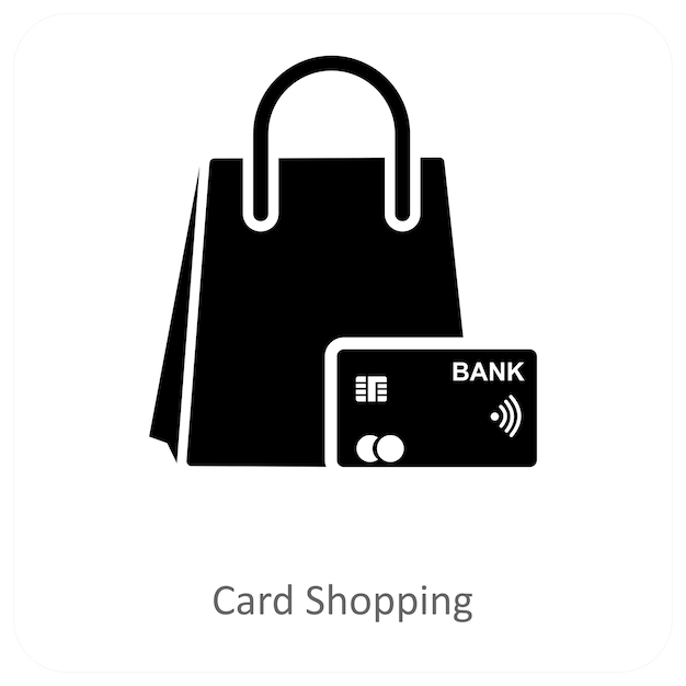 Concepto de tarjeta de compras e icono en línea