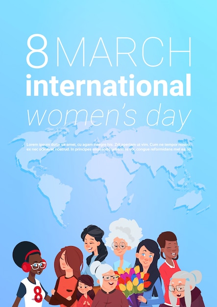 Vector concepto de tarjeta de felicitación del día internacional de la mujer feliz del día mundial de la mujer