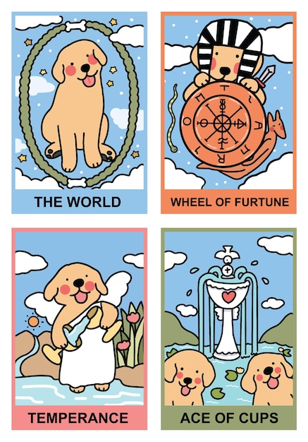 concepto de tarjeta de tarot con conjunto de vectores de ilustración de perro labrador retriever