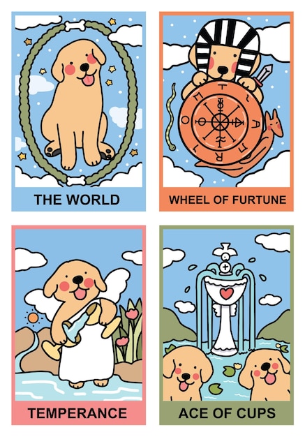 Concepto de tarjeta de tarot con conjunto de vectores de ilustración de perro labrador retriever