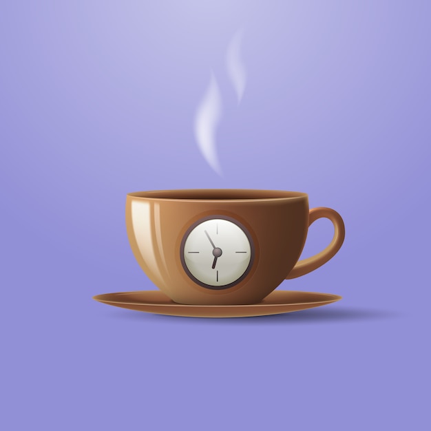 Concepto de una taza de café en forma de reloj despertador.