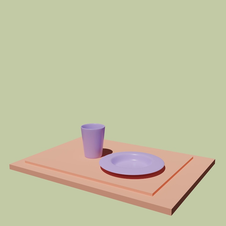 Vector concepto de taza y plato estilo de dibujos animados de objetos 3d realistas
