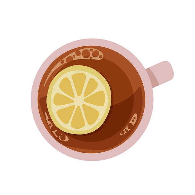 Concepto con taza de té con vista superior de limón aislado sobre fondo blanco para diseño de impresión Ilustración vectorial