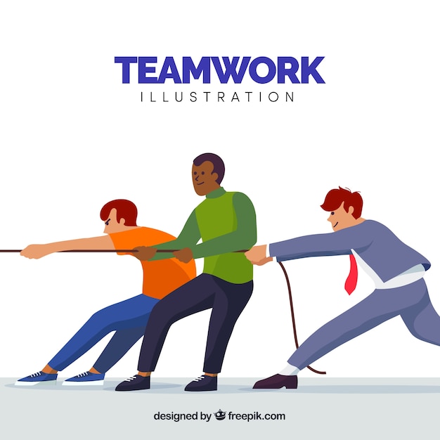 Concepto de teamwork con personas tirando en cuerda