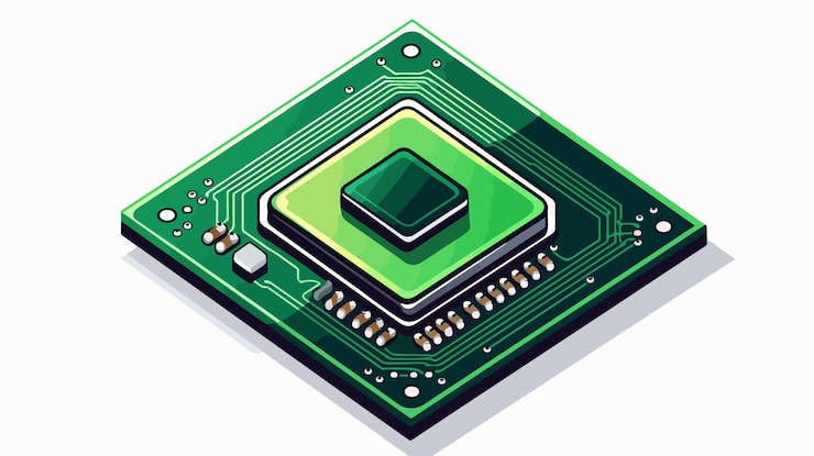 Vector concepto de tecnología de accesorios informáticos de microchips verdes