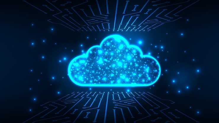 Vector concepto de tecnología de almacenamiento en la nube de circuitos de línea del sistema de red del centro de datos abstracto