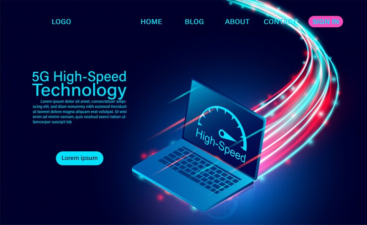 Vector concepto de tecnología de alta velocidad 5g. red de comunicación inalámbrica a internet. conexión de red a internet más rápida. ilustración de diseño plano isométrico