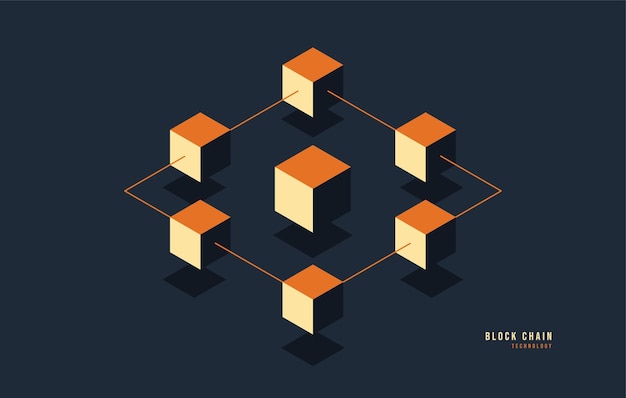 Concepto de tecnología de cadena de bloque mínimo en concepto de inversión de moneda criptográfica de estilo isométrico