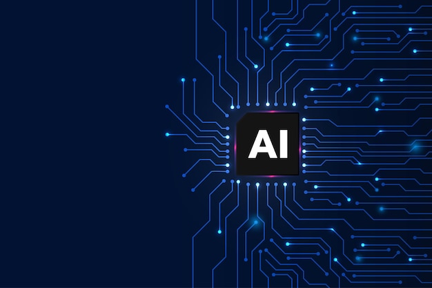 Concepto de tecnología de chipset de computadora de inteligencia artificial en placa de circuitos Concepto de tecnologia cibernética