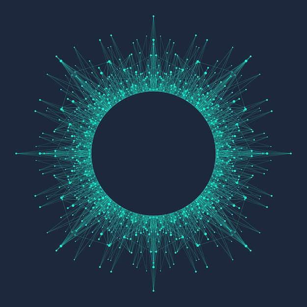 Concepto de tecnología de computación cuántica. Inteligencia artificial de aprendizaje profundo. Visualización de algoritmos de big data para negocios, ciencia, tecnología. Las ondas fluyen, puntos, líneas. Ilustración de vector cuántico.