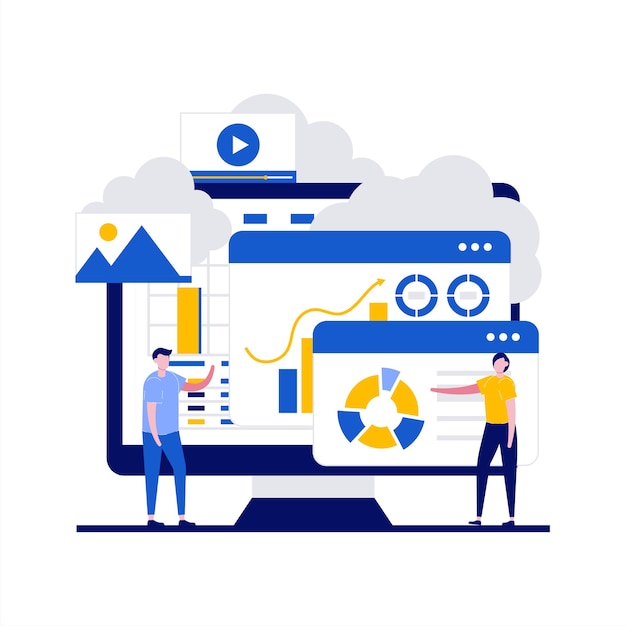 Concepto de tecnología de computación en la nube con carácter. Protección de almacenamiento de datos, servicios de disco de ciencias de la computación, innovaciones de conexión.