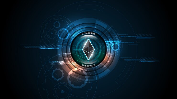 Vector concepto de tecnología de conexión de red de dinero digital cryptocurrency blockchain ethereum