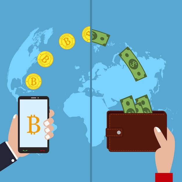 Concepto de tecnología de criptomonedas Bitcoin Exchange banca móvil