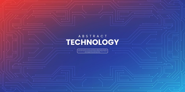 Concepto de tecnología digital abstracto con líneas de circuito sobre fondo azul rojo naranja