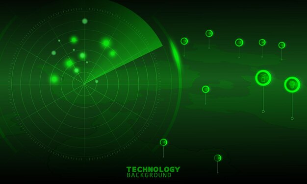 Concepto de tecnología de escaneo de radar. fondo de tecnología. efecto neón. concepto de placa de circuito.