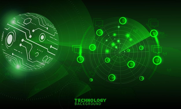 Concepto de tecnología de escaneo de radar. fondo de tecnología. efecto neón. concepto de placa de circuito.