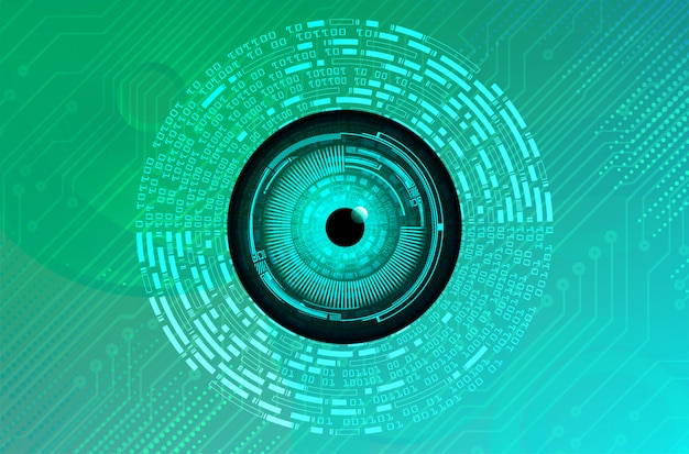 Concepto de tecnología futura del circuito cibernético de ojo verde azul