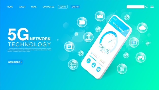 Concepto de tecnología inalámbrica de red 5G Internet de alta velocidad Vector EPS 10