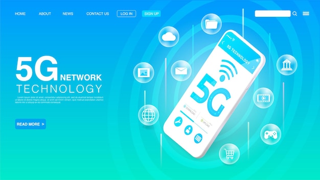 Concepto de tecnología inalámbrica de red 5G Internet de alta velocidad Vector EPS 10