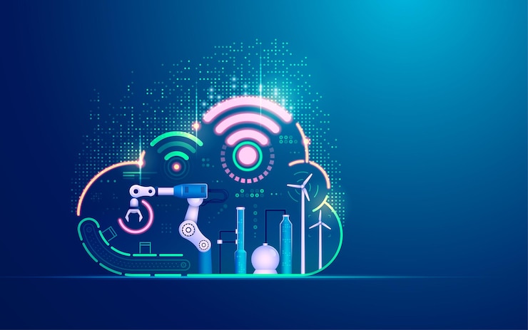 Vector concepto de tecnología de la industria 4.0, sistema de automatización con computación en la nube