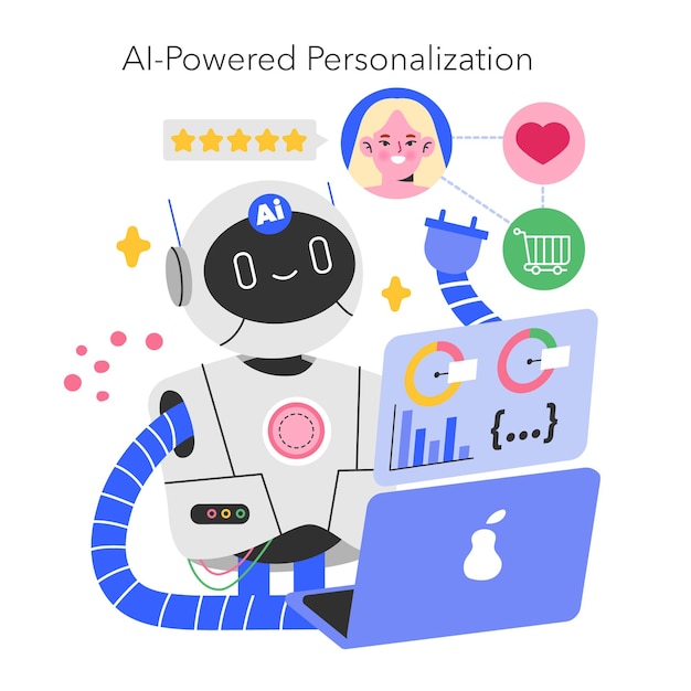 Concepto de tecnología minorista AI chatbot analizando datos para ofrecer una experiencia personalizada al cliente digital