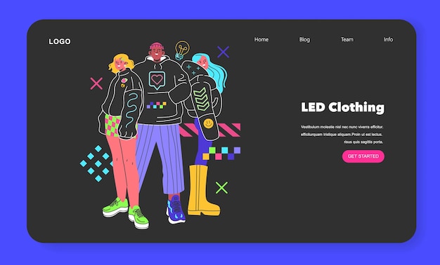 El concepto de tecnología de la moda caracteres de moda que muestran ropa de led con elementos de luz dinámicos en un