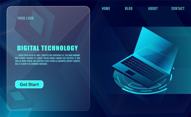 Vector concepto de tecnología para plantilla de banner web o folleto color azul