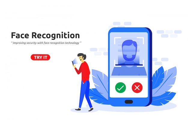 Concepto de tecnología de reconocimiento de rostro moderno diseño plano