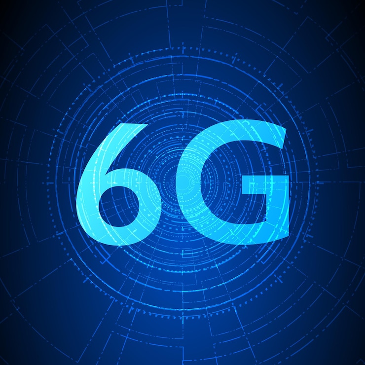 Vector concepto de tecnología de red móvil 6g telecomunicaciones de nueva generación de telefonía móvil de alta velocidad inter