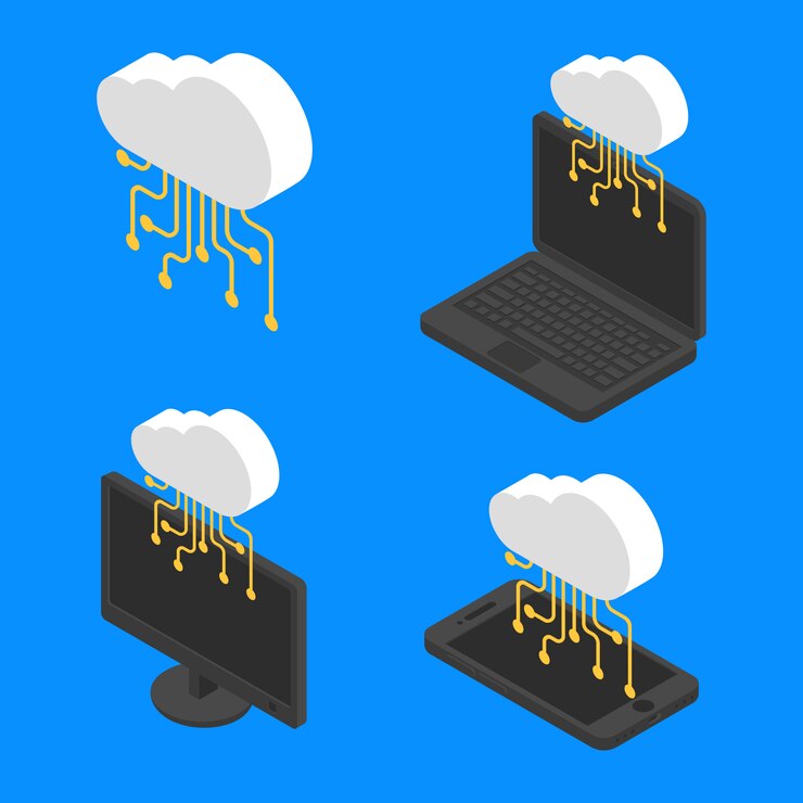 Vector concepto de tecnología de redes en la nube isométrica. vector de nube de datos del servidor internet