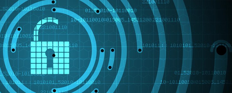 Vector concepto de tecnología de seguridad digital de internet para antecedentes comerciales bloqueo en placa de circuito