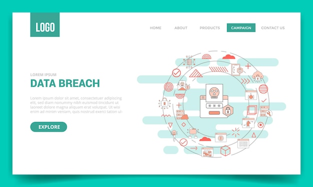 Vector concepto de tecnología de violación de datos con icono de círculo para plantilla de sitio web o página de inicio de página de inicio