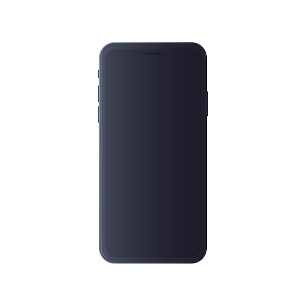 Concepto de teléfono celular en color oscuro, con pantalla en blanco vacía, aislado.
