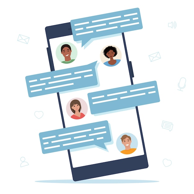 Concepto de teléfono de chat Smartphone con diálogo de mensajes Burbujas de mensajería Ilustración vectorial