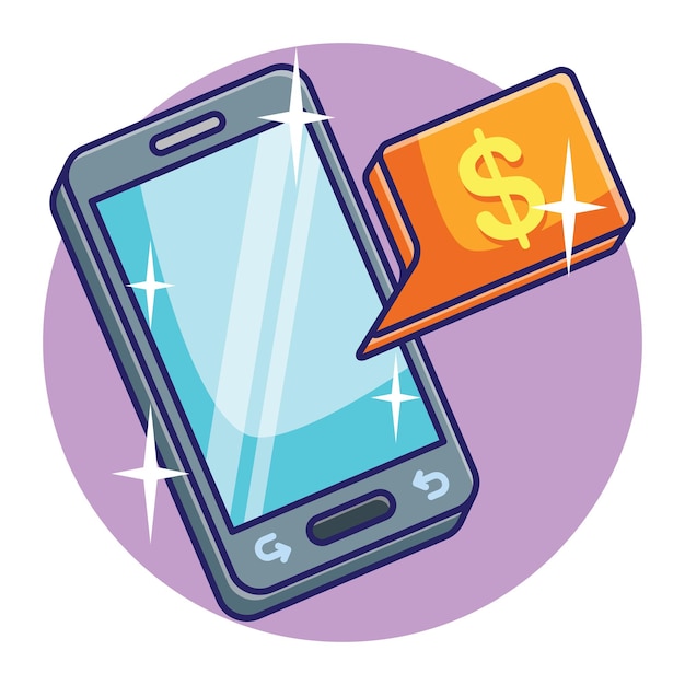 Vector concepto de teléfono móvil de ahorro o depósito de dinero digital en línea. vector premium