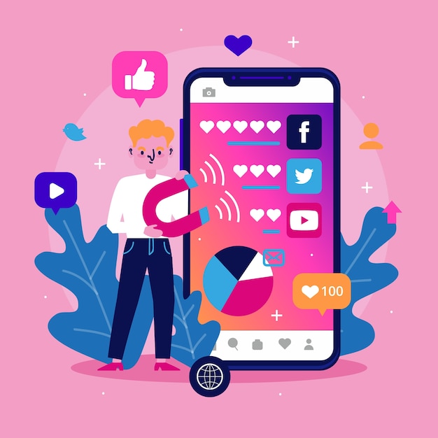 Concepto de teléfono móvil de marketing en redes sociales